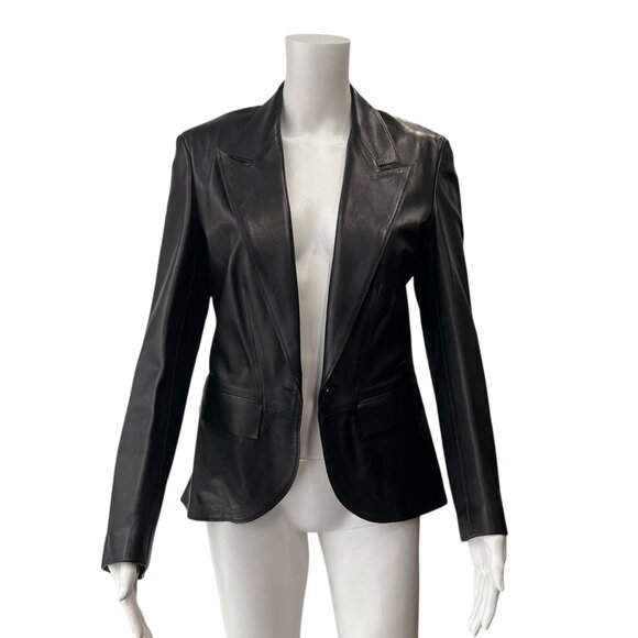Gucci Jackets & Blazers - Gucci Black Leather Blazer No Closure Collared Jacket size IT 44/8